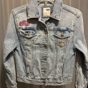 SO Light Blue Denim Jacket with Colorful Embroidery